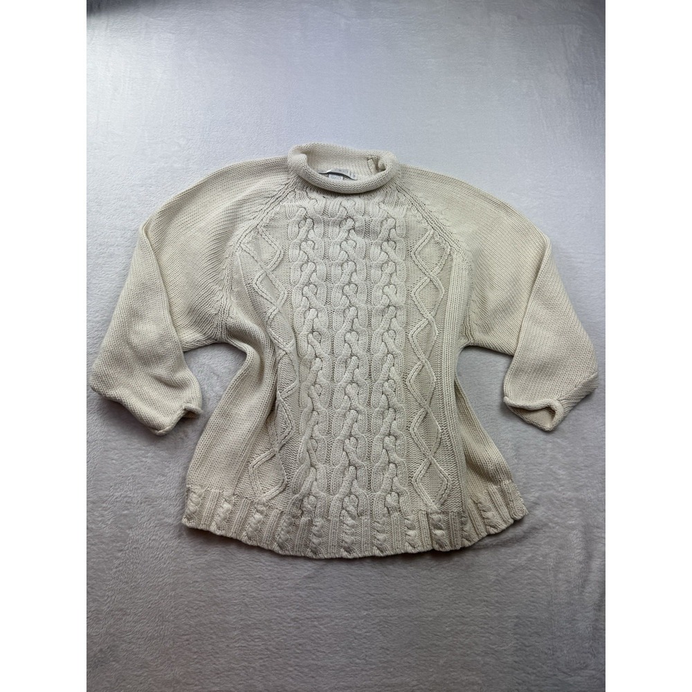 VTG Cable Knit Sweater 90's‎ Rolled Mock Neck Raglan Cream The Limited Women M